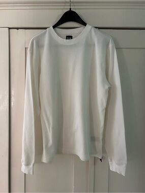 Gap Mens Waffle Thermal Pullover Size Large Crewneck Sweater Shirt White